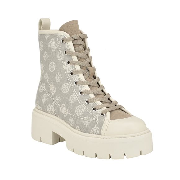 GUESS Women's Shutter Combat Boot, Ivory Logo Multi, 8 - Picture 1 of 1